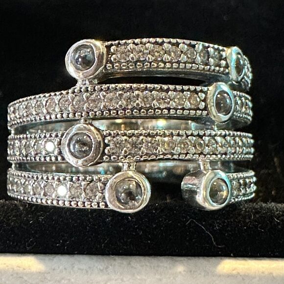 Authentic Pandora Silver Shimmering Ocean Ring #191002CZF Size 52 (6) - Picture 6 of 7